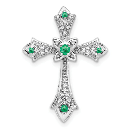 Gold Round Natural Emerald and Diamond Pendant