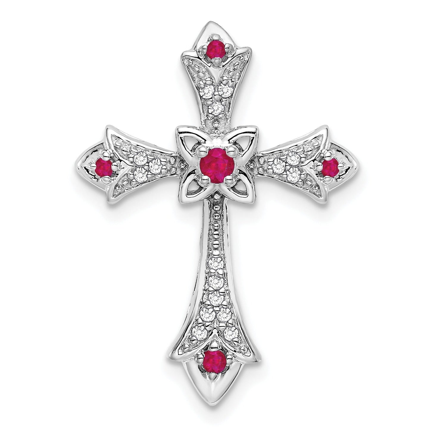 Gold Round Natural Ruby and Diamond Pendant
