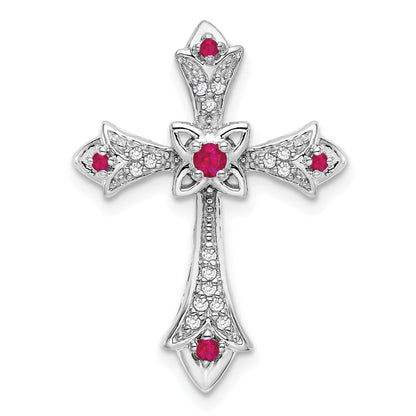 Gold Round Natural Ruby and Diamond Pendant