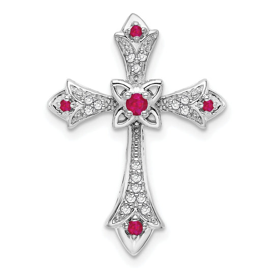 Gold Round Natural Ruby and Diamond Pendant