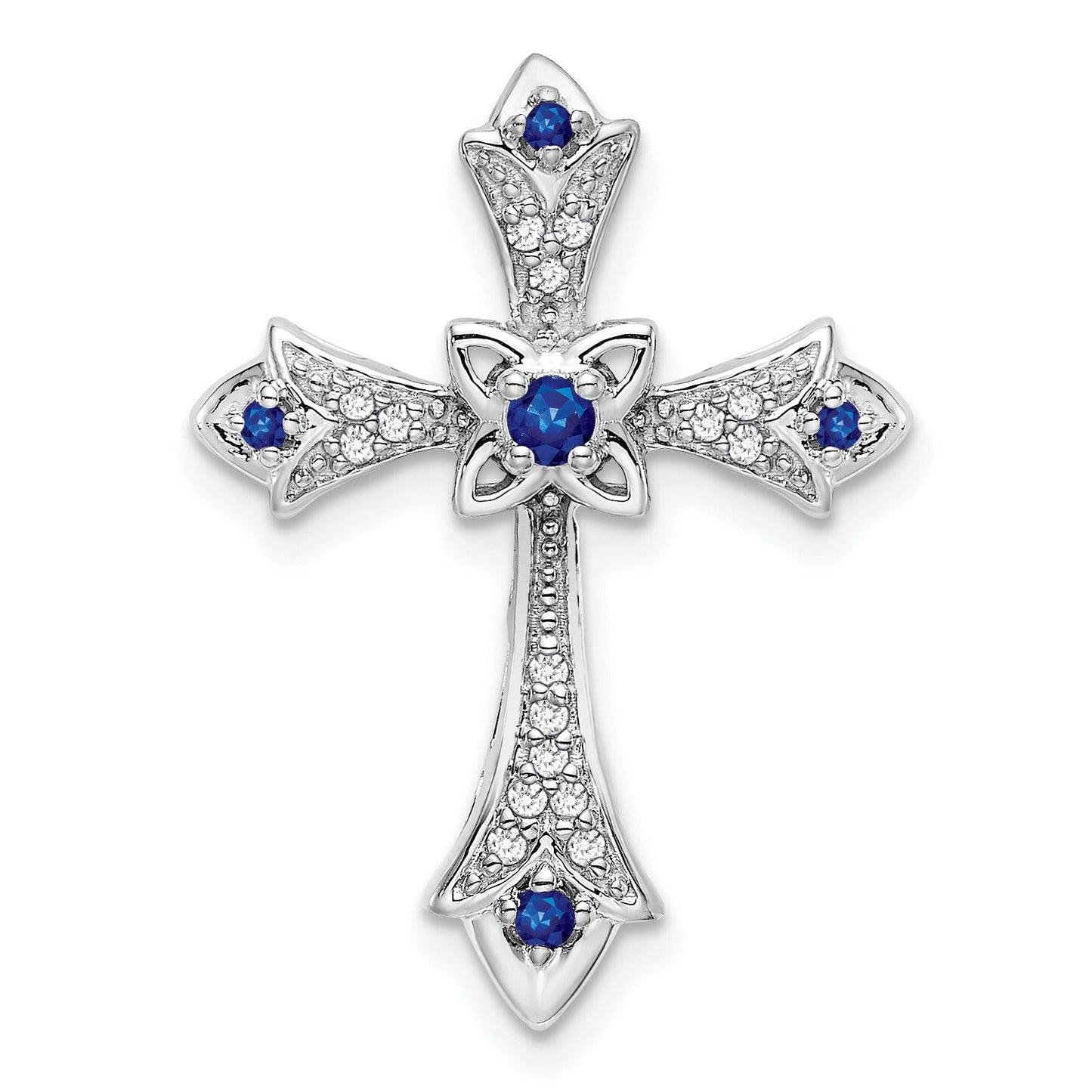 Gold Round Natural Blue Sapphire and Diamond Pendant