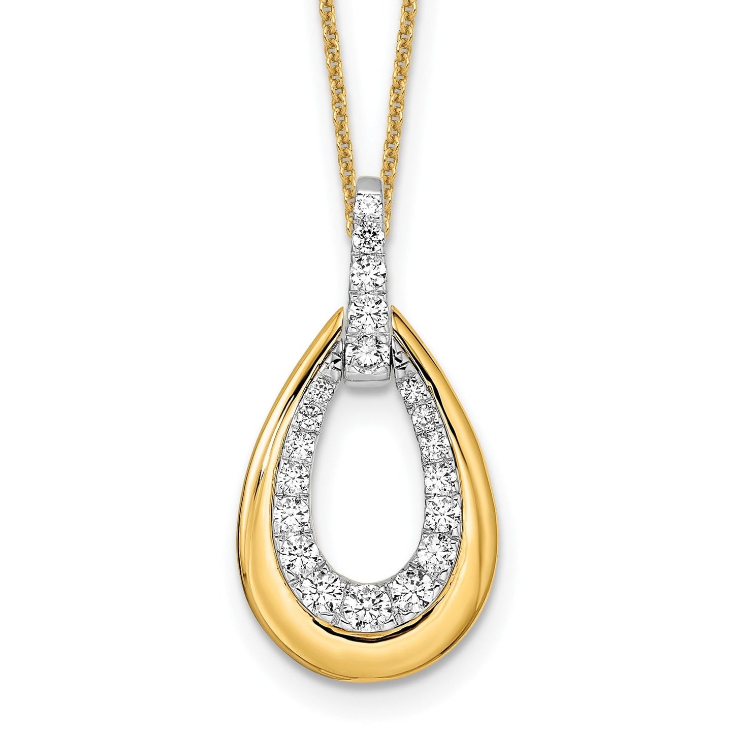 14K Gold Two Tone Lab Grown Diamond Teardrop Necklace