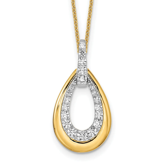 14K Gold Two Tone Lab Grown Diamond Teardrop Necklace