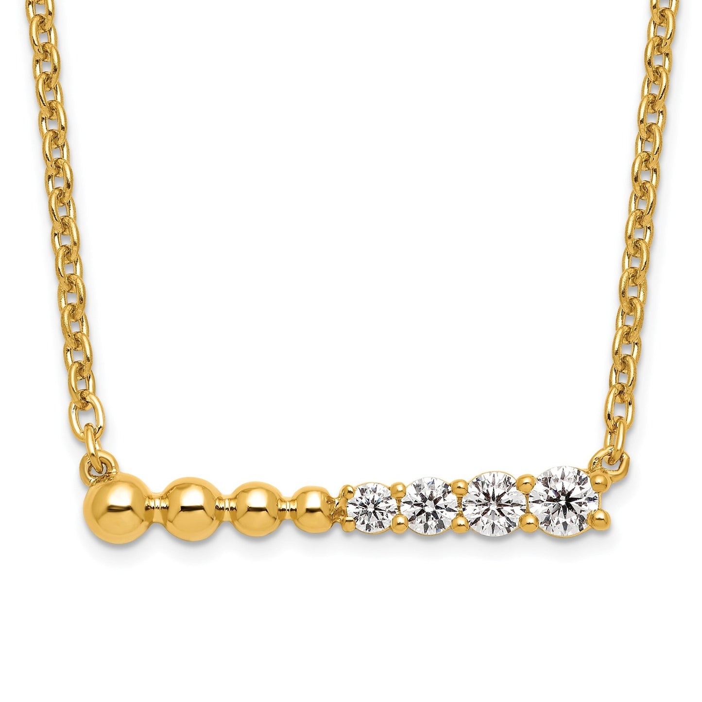 14k Lab Grown Diamond Beaded Bar Necklace 1/4 ctw