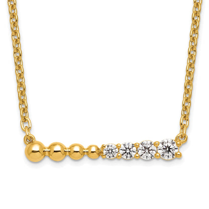 14k Lab Grown Diamond Beaded Bar Necklace 1/4 ctw