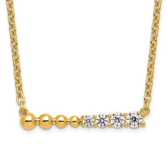 14k Lab Grown Diamond Beaded Bar Necklace 1/4 ctw