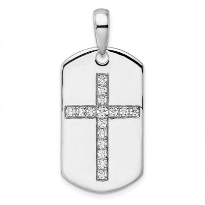 14K Gold Lab Grown Diamond Cross Dog Tag Pendant