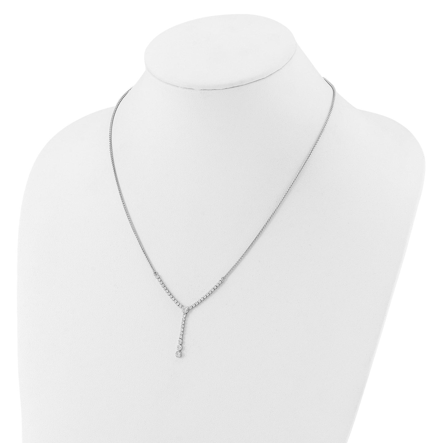 14k White Gold Lab Grown Diamond Tennis Style Bolo Necklace 1 ctw