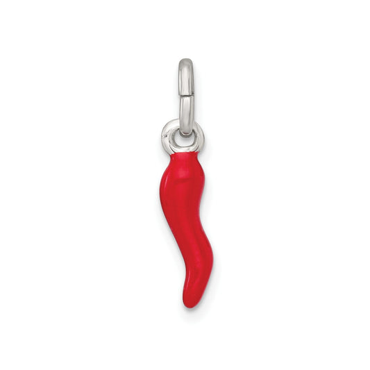 Silver Red Enamel Italian Horn Pendant Only