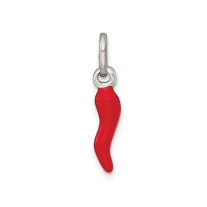 Silver Red Enamel Italian Horn Pendant Only