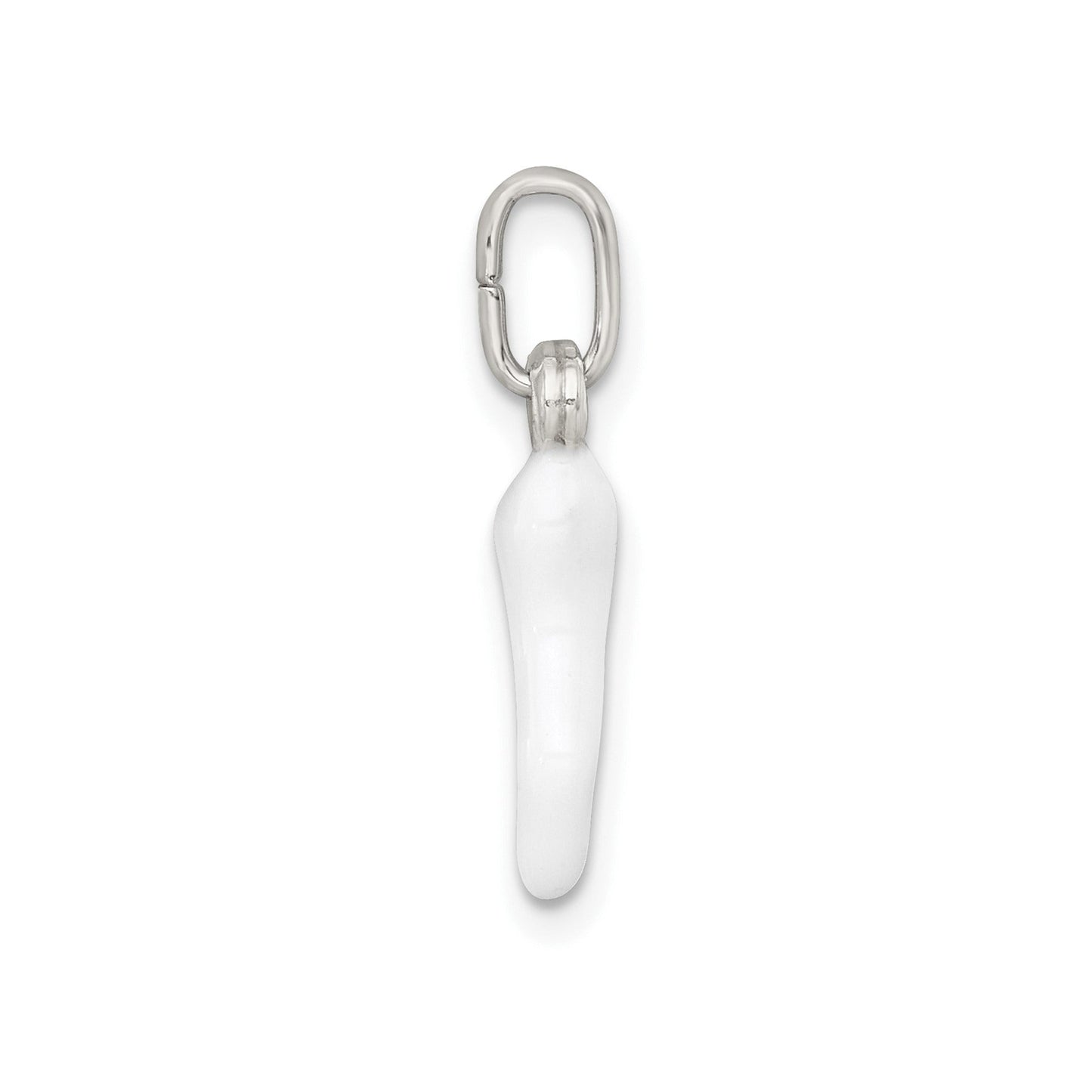 White Enamel Italian Horn Silver Pendant Only