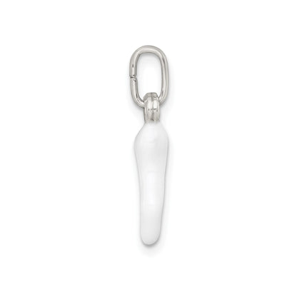 White Enamel Italian Horn Silver Pendant Only