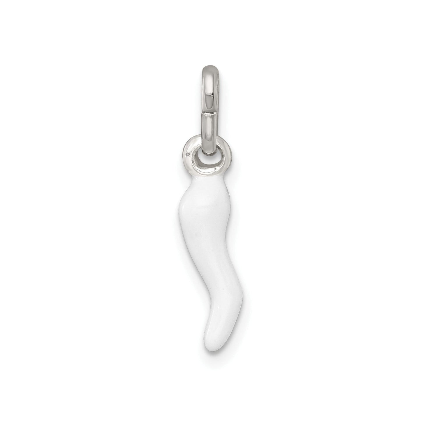 White Enamel Italian Horn Silver Pendant Only