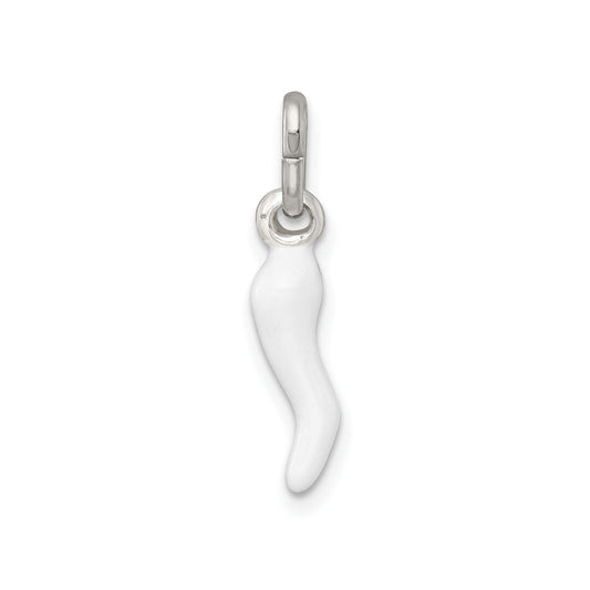 White Enamel Italian Horn Silver Pendant Only