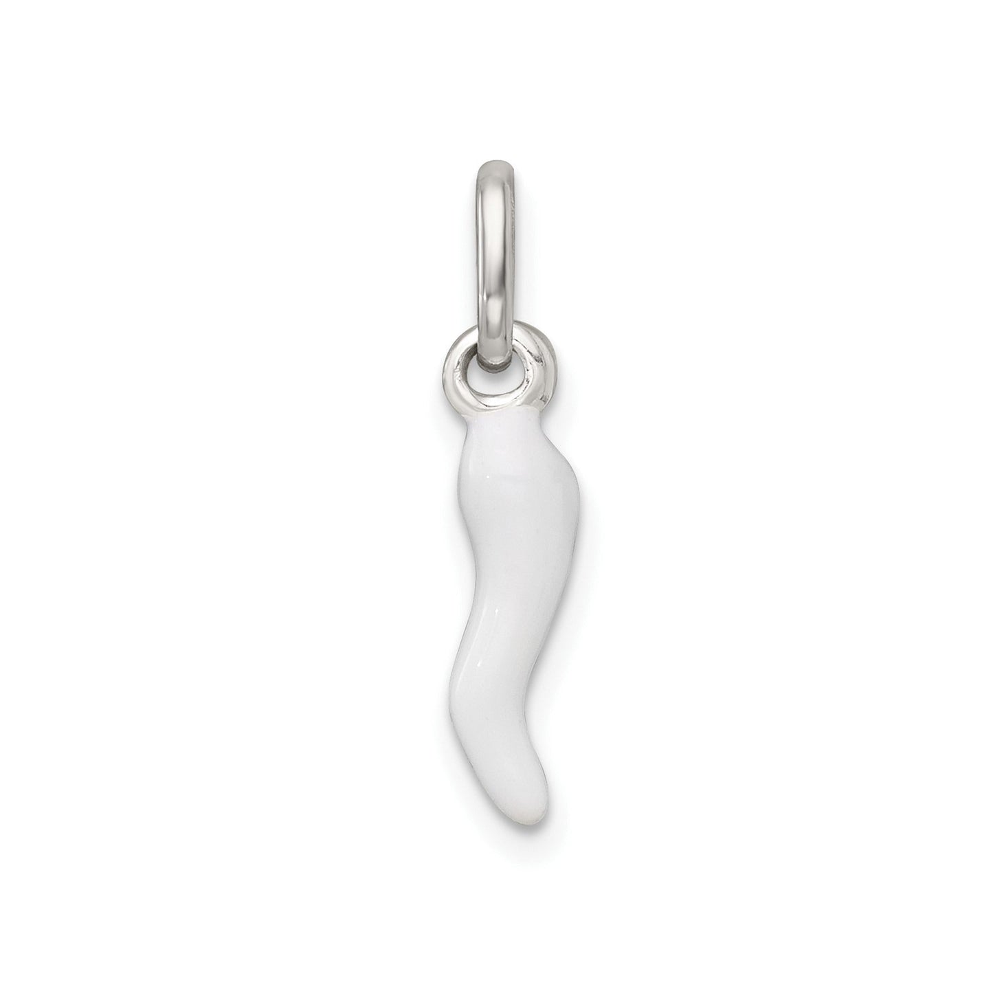 White Enamel Italian Horn Silver Pendant Only