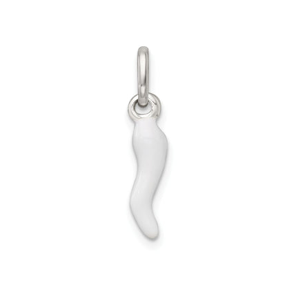 White Enamel Italian Horn Silver Pendant Only