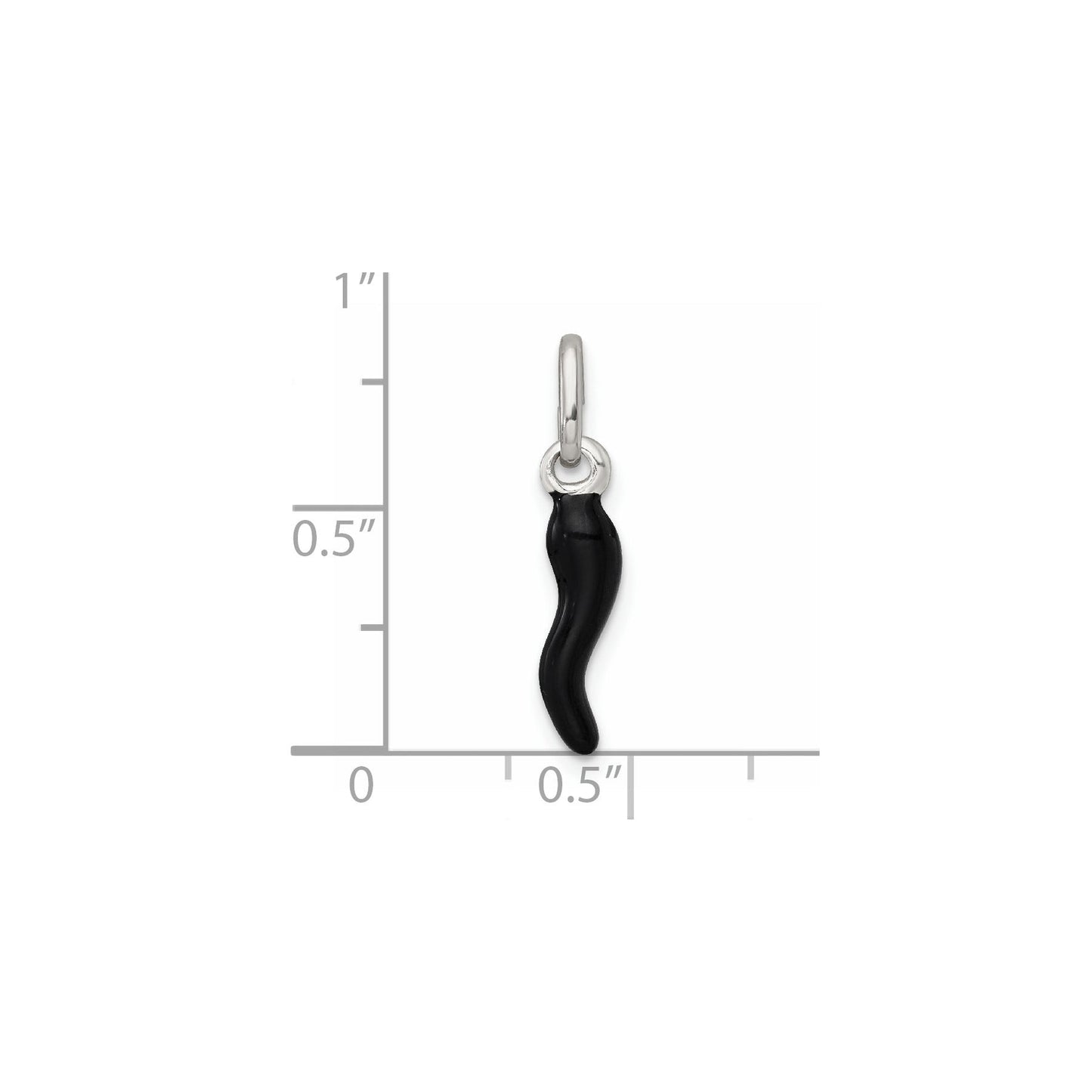 Silver Black Enamel Italian Horn Pendant Only