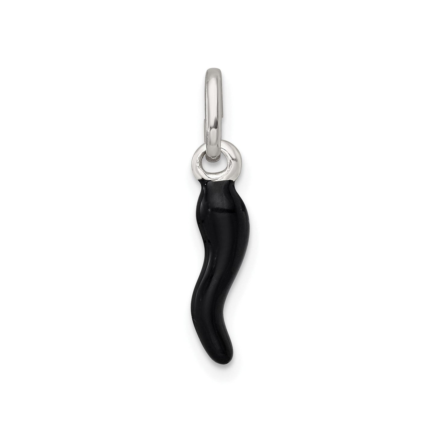 Silver Black Enamel Italian Horn Pendant Only