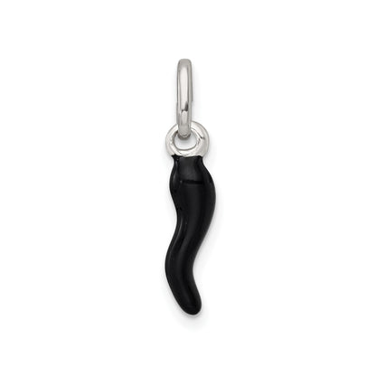 Silver Black Enamel Italian Horn Pendant Only