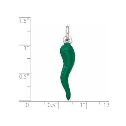 Green Enamel Italian Horn Silver Pendant Only