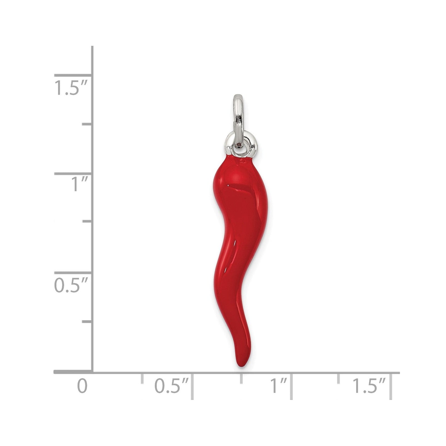 Sterling Silver Red Enamel Italian Horn Pendant Only