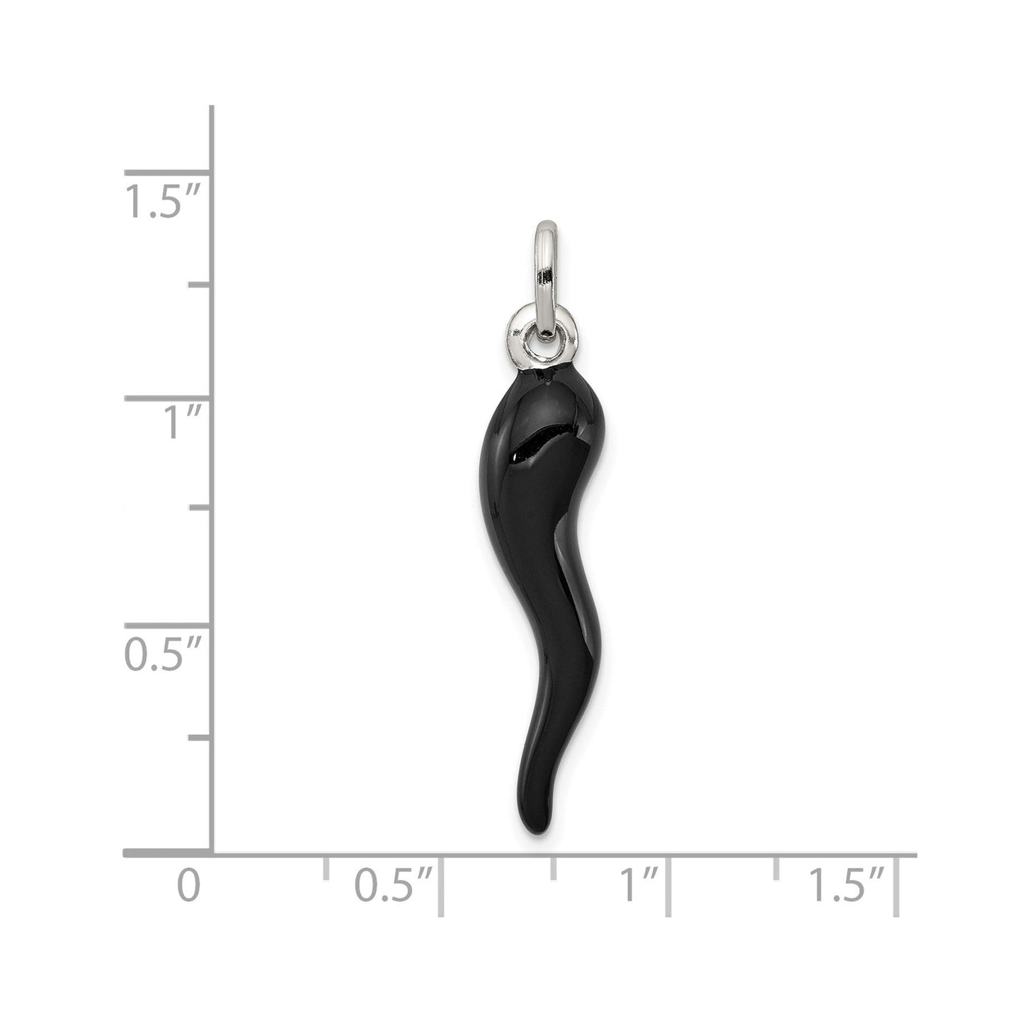 3D Black Enamel Italian Horn Silver Pendant Only