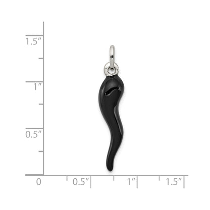 3D Black Enamel Italian Horn Silver Pendant Only