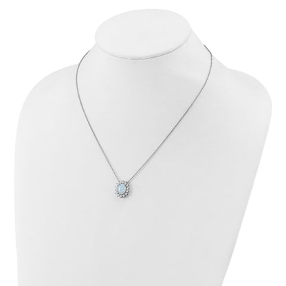 Sterling Silver Created Opal Oval Halo Necklace