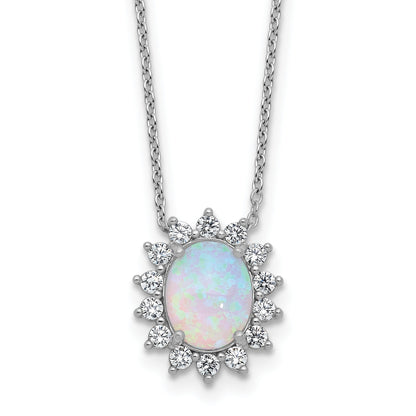 Sterling Silver Created Opal Oval Halo Necklace