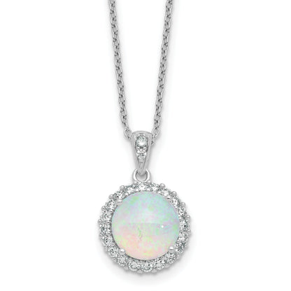 Lab Created Opal and CZ Halo Circle Necklace Sterling Silver