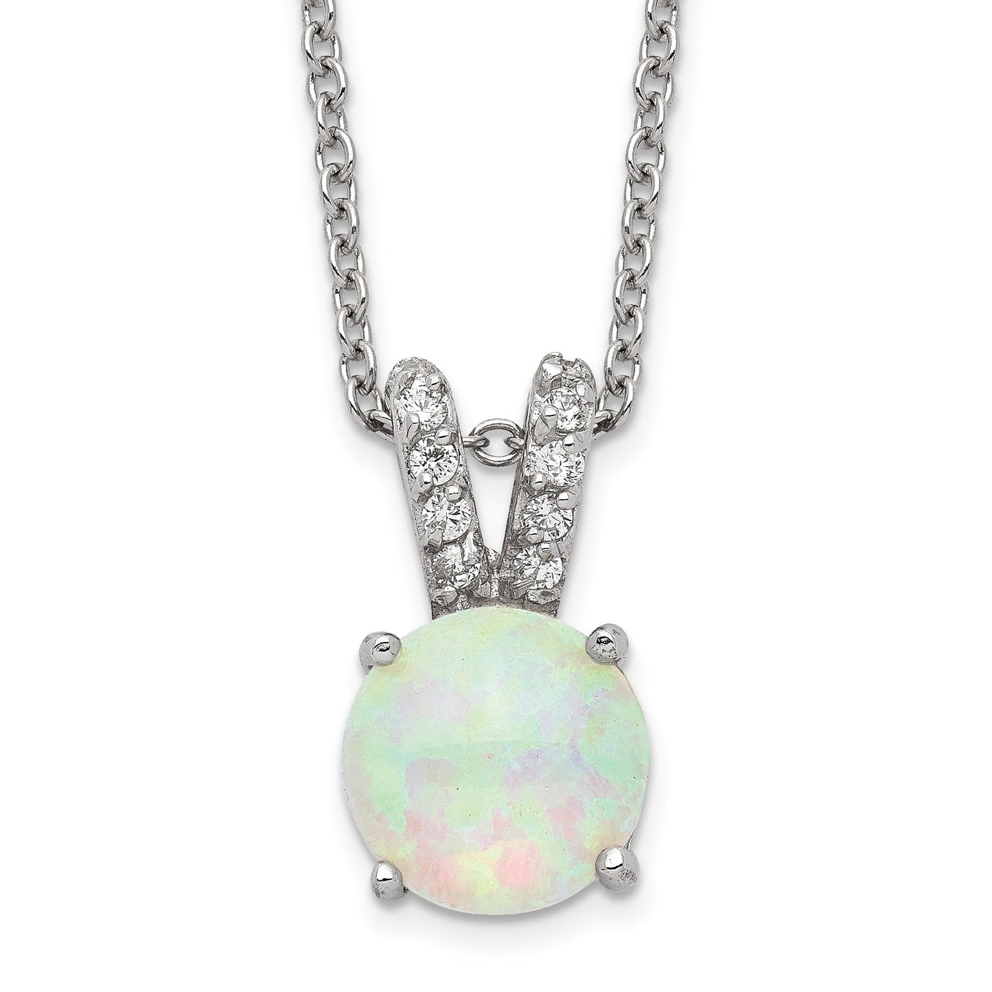 Lab Created Opal Split Bail 18 Inch Necklace Sterling Silver