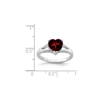Silver Red Garnet Heart Gemstone Solitaire Ring