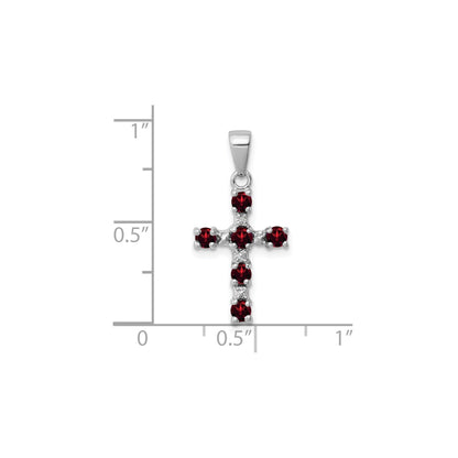 Sterling Silver Natural Garnet and Diamond Cross Pendant