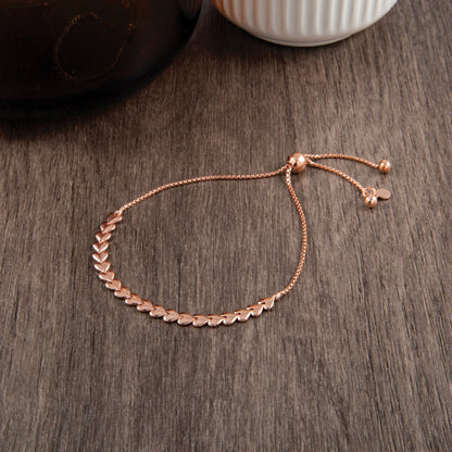 Rose Gold over Silver Interlocking Heart Adjustable Slider Bolo Bracelet