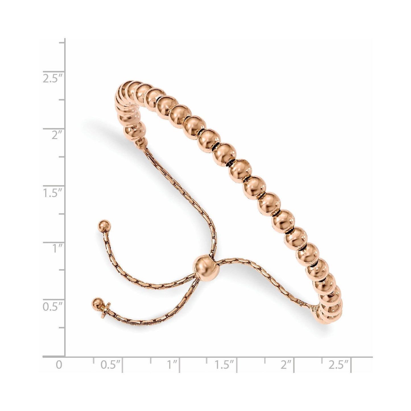 Rose Gold over Sterling Silver Polished Beaded Adjustable Slider Bolo Bracelet