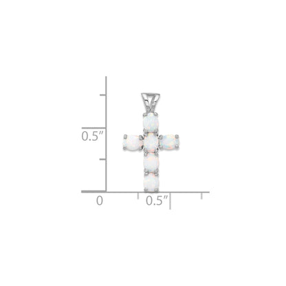 Silver Flash Platinum-plated Created White Opal Cross Pendant