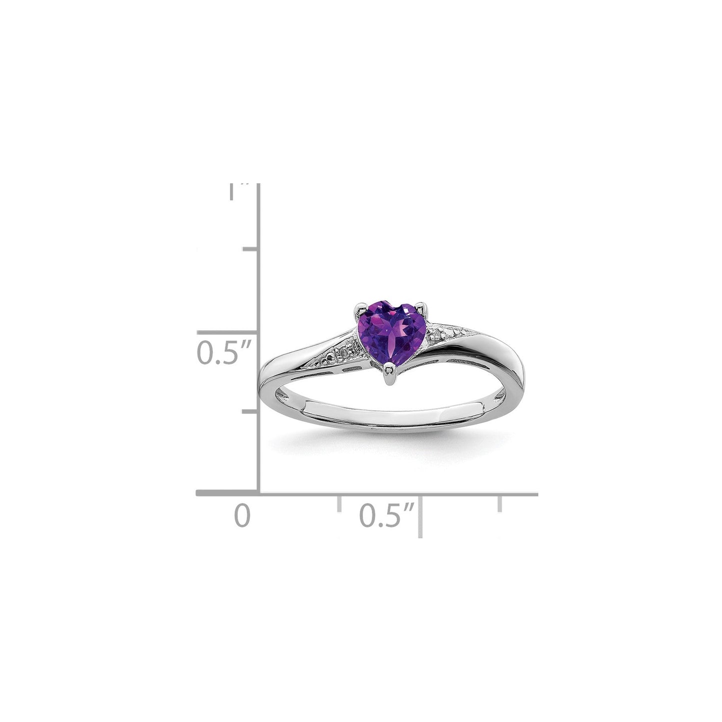 0.41 Ct Heart Purple Amethyst and White Diamond Prong Silver Promise Ring