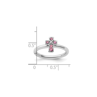 Natural Pink Tourmaline Silver Stackable Cross Ring