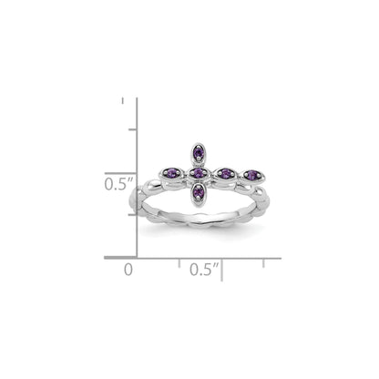0.10 Ct Round Purple Amethyst Prong Silver Stackable Cross Ring