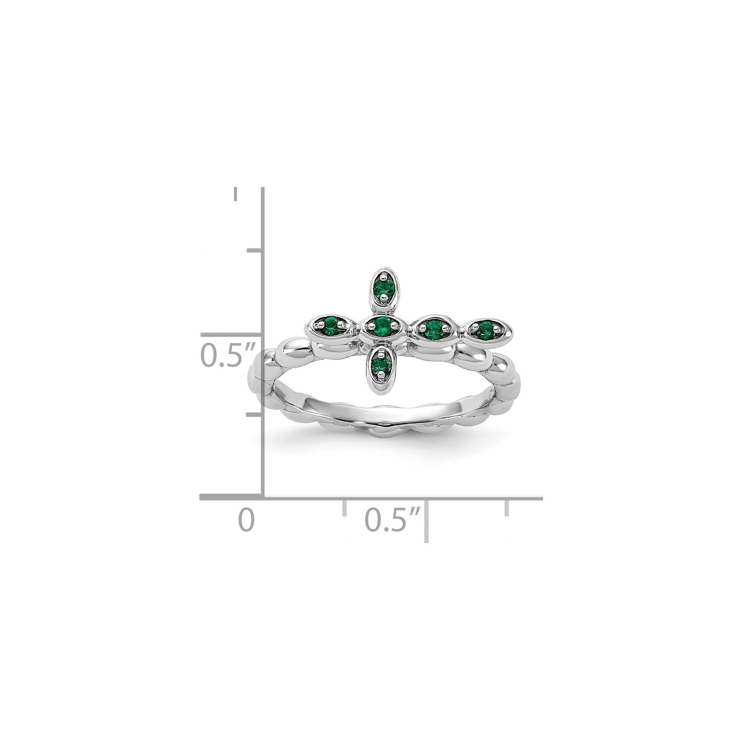 0.01 Ct Round Green Lab Created Emerald Prong Silver Stackable Cross Ring