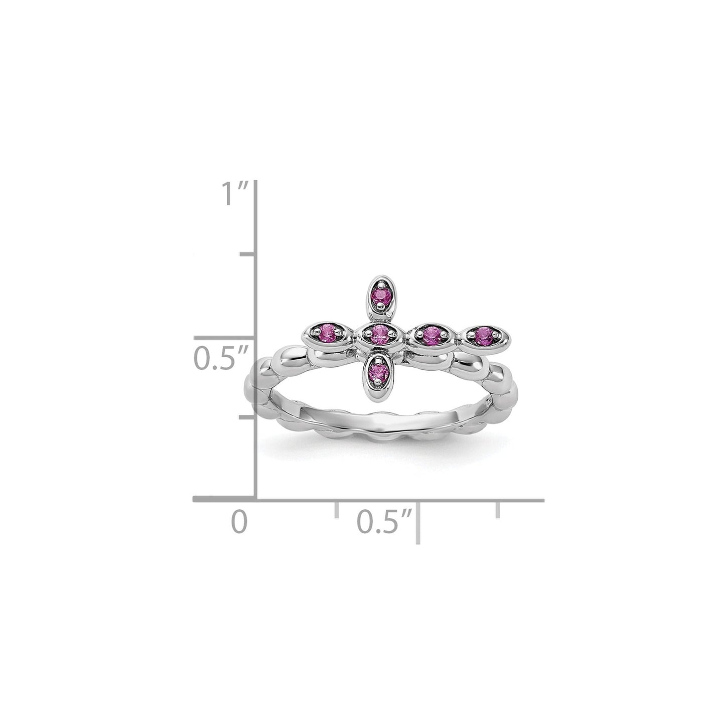 0.14 Ct Round Created Red Ruby Silver Stackable Bezel Cross Ring