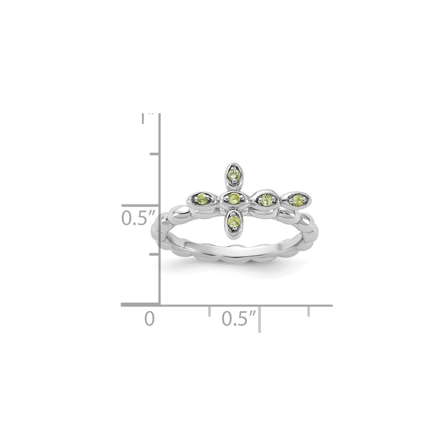 0.09 Ct Round Green Peridot Prong Silver Stackable Cross Ring