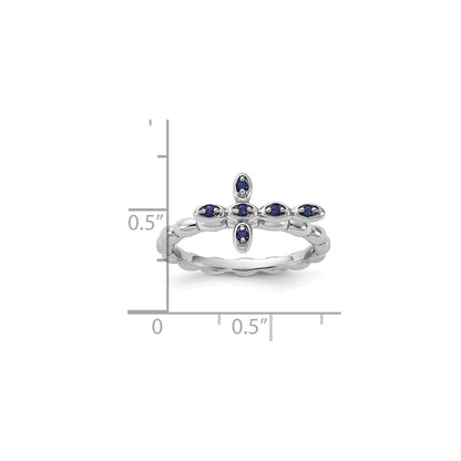 Silver Stackable Created Blue Sapphire Cross Ring