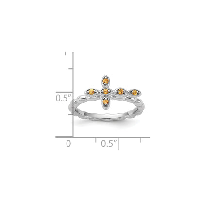 0.08 Ct Round Yellow Citrine Prong Silver Stackable Cross Ring