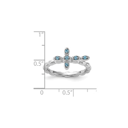 Silver Stackable Natural Swiss Blue Topaz Cross Ring