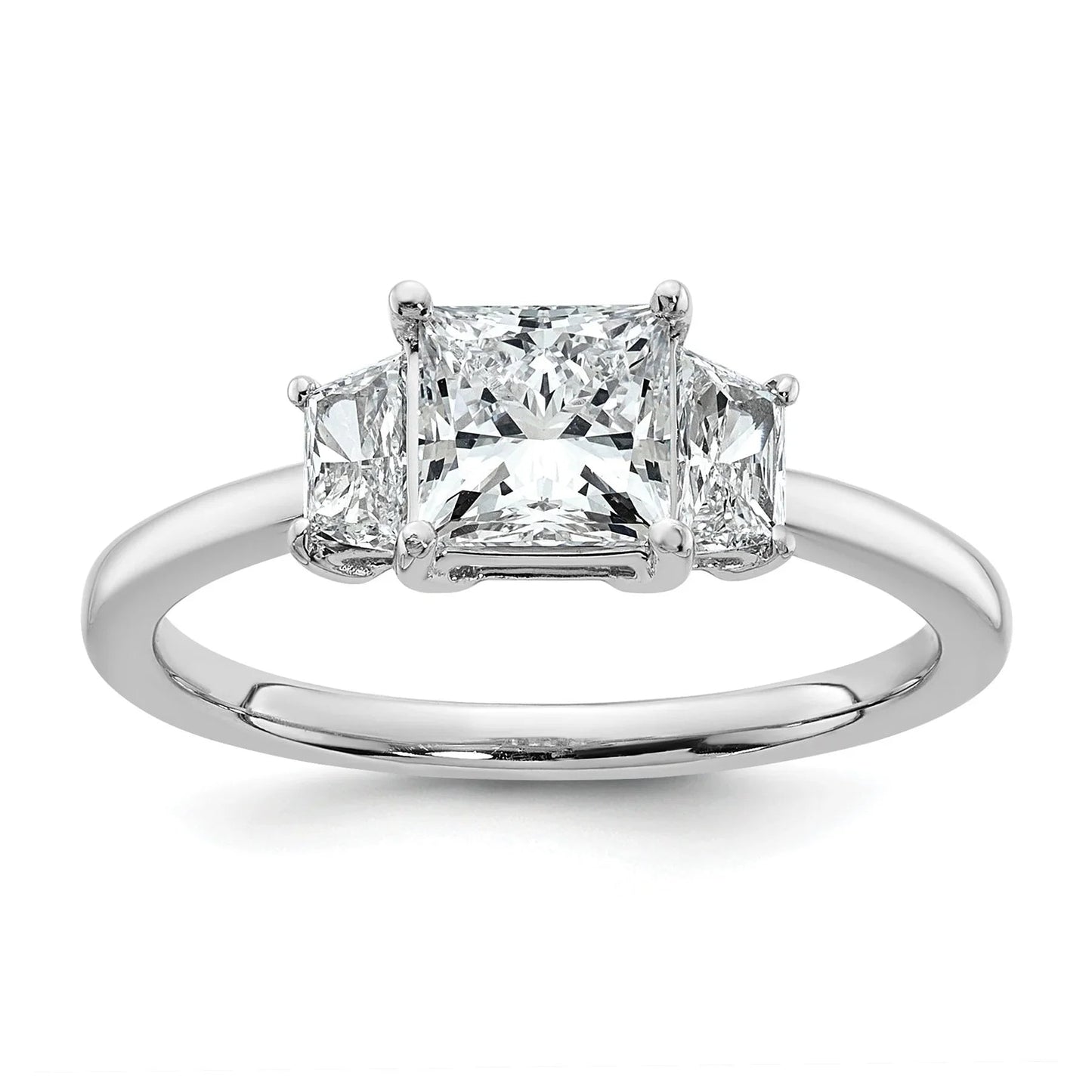 14K White Gold Lab Grown Diamond Princess & Trapezoid 3-Stone Bridal Rings