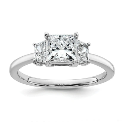 14K White Gold Lab Grown Diamond Princess & Trapezoid 3-Stone Bridal Rings