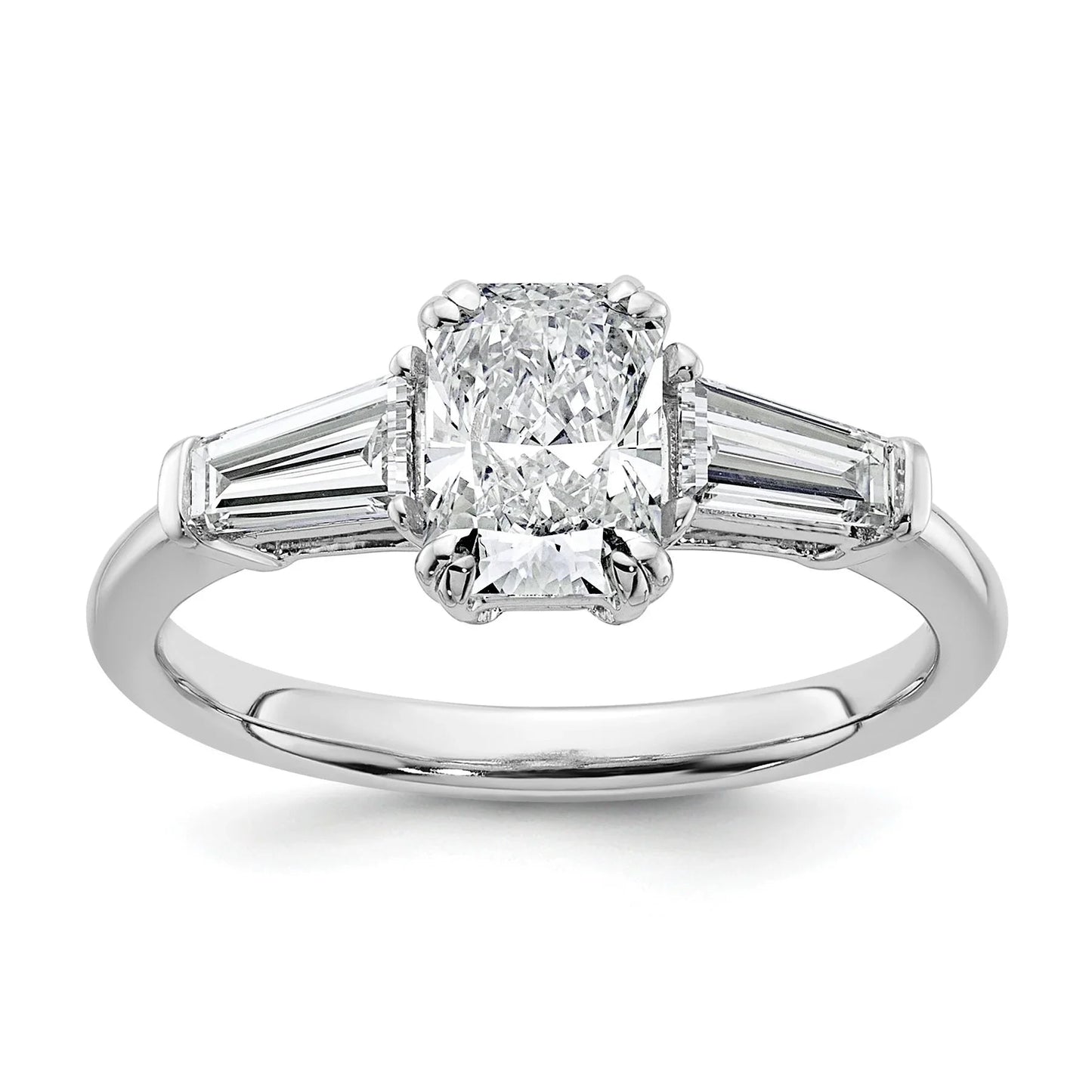 14K White Gold Lab Grown Diamond Baguette 3-Stone Bridal Rings