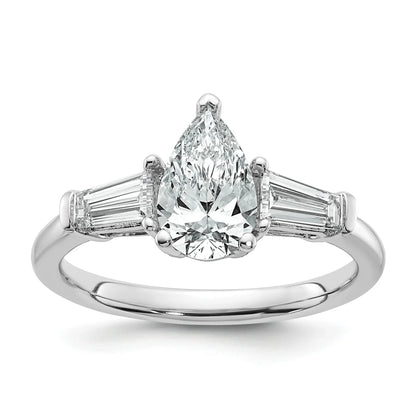 14k White Gold Lab Grown Pear Diamond Baguette 3-Stone Bridal Ring