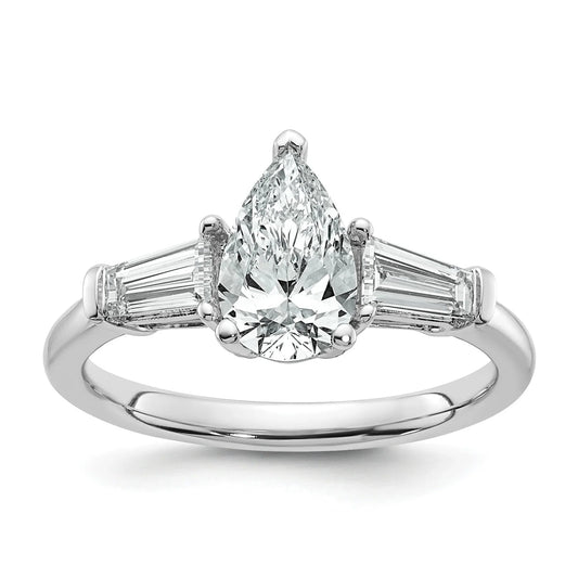 14k White Gold Lab Grown Pear Diamond Baguette 3-Stone Bridal Ring